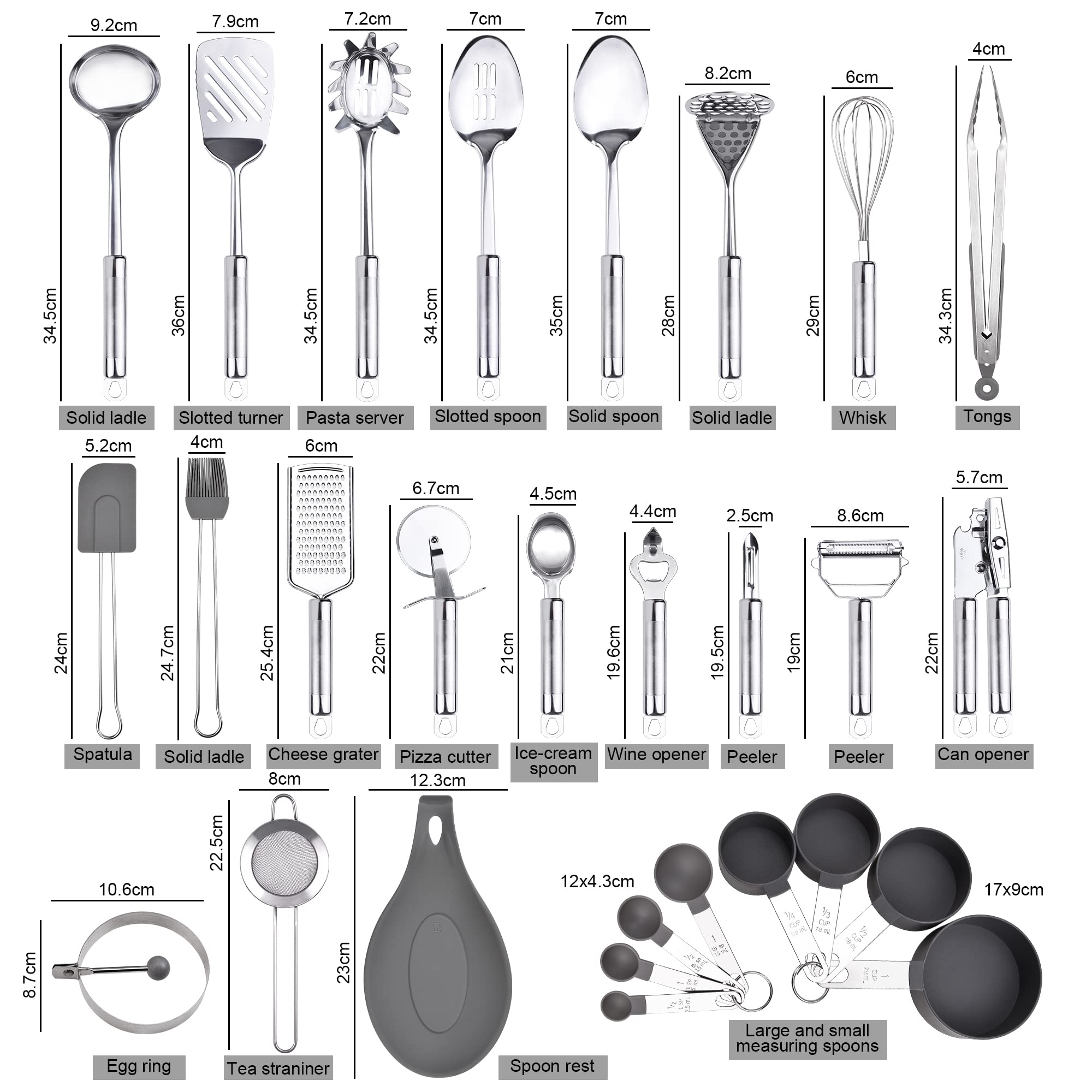 Küchenhelfer-Set aus Edelstahl, 28-teiliges Küchenhelfer und Kochutensilien mit Halter – bestes Küchenwerkzeug-Set als Geschenk