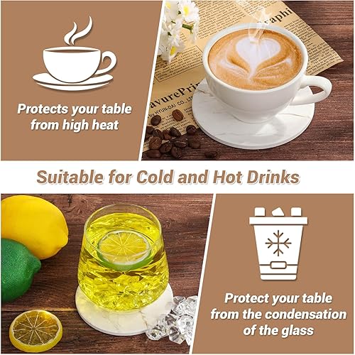 Vista 13 de Acejoz Posavasos con soporte, juego de 6, diseño de terrazo, cerámica, redondo, 4 pulgadas Patrón de terrazo