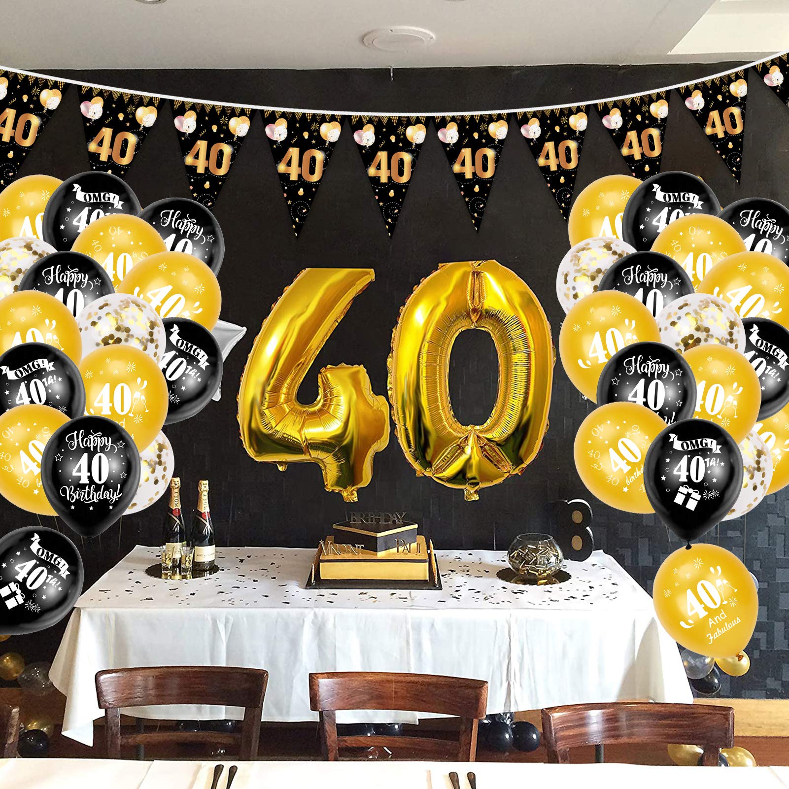 Decorazioni di buon compleanno verde e oro, striscione di compleanno, 36 pezzi bandiera triangolare, striscione per uomini, donne, ragazzi ragazze, 18° 30° 40° 50° 60° compleanno forniture per feste