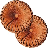 Vista 12 de Almohada Decorativa Redonda de Terciopelo para Decoración del Hogar Cojín Redondo Plisado para Sofá Silla Cama Automóvil (Albaricoque)