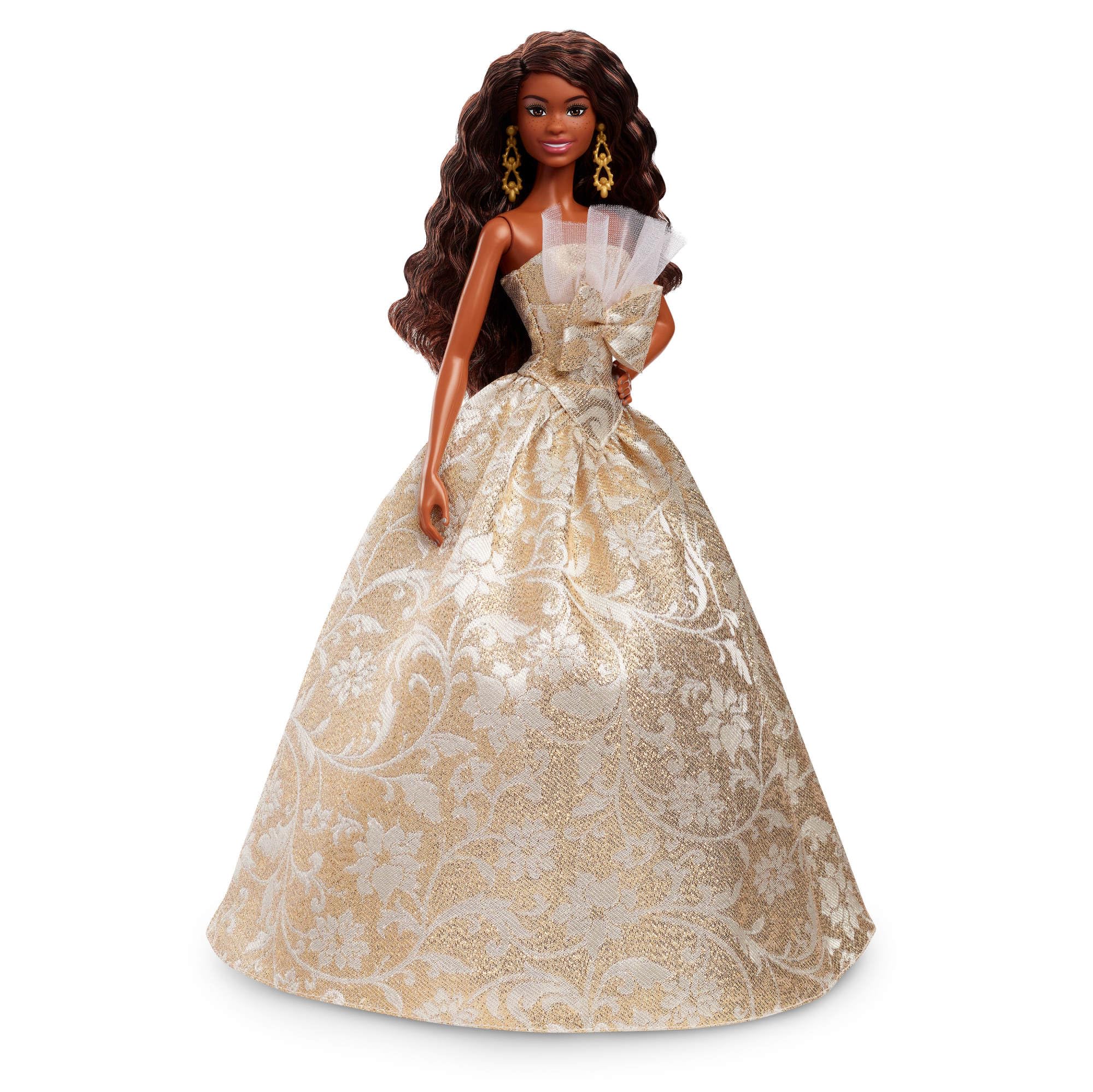 Barbie Signature Magia delle Feste 2025, bambola da collezione con capelli neri e abito argento e oro, confezione da esporre, regalo per le feste, giocattolo per bambini, 6+ anni, JBJ01