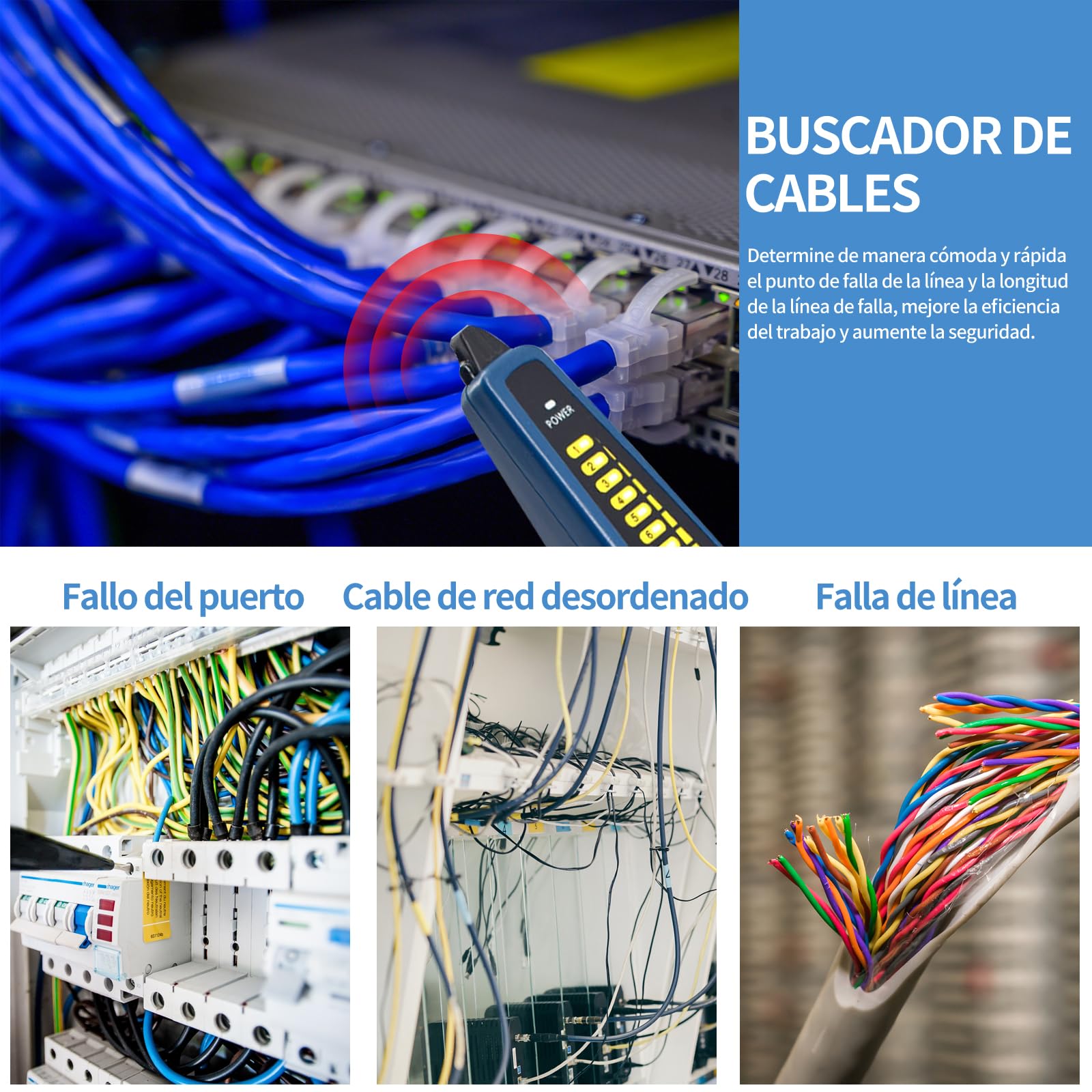 Henkion Rastreador de Cable Network WT255, Detector IPC RVV BNC para Red y Teléfono, Kit Probador de Cables RJ45, Test de Cortocircuitos y Localización, Compatible con IPC Probador de Cámara