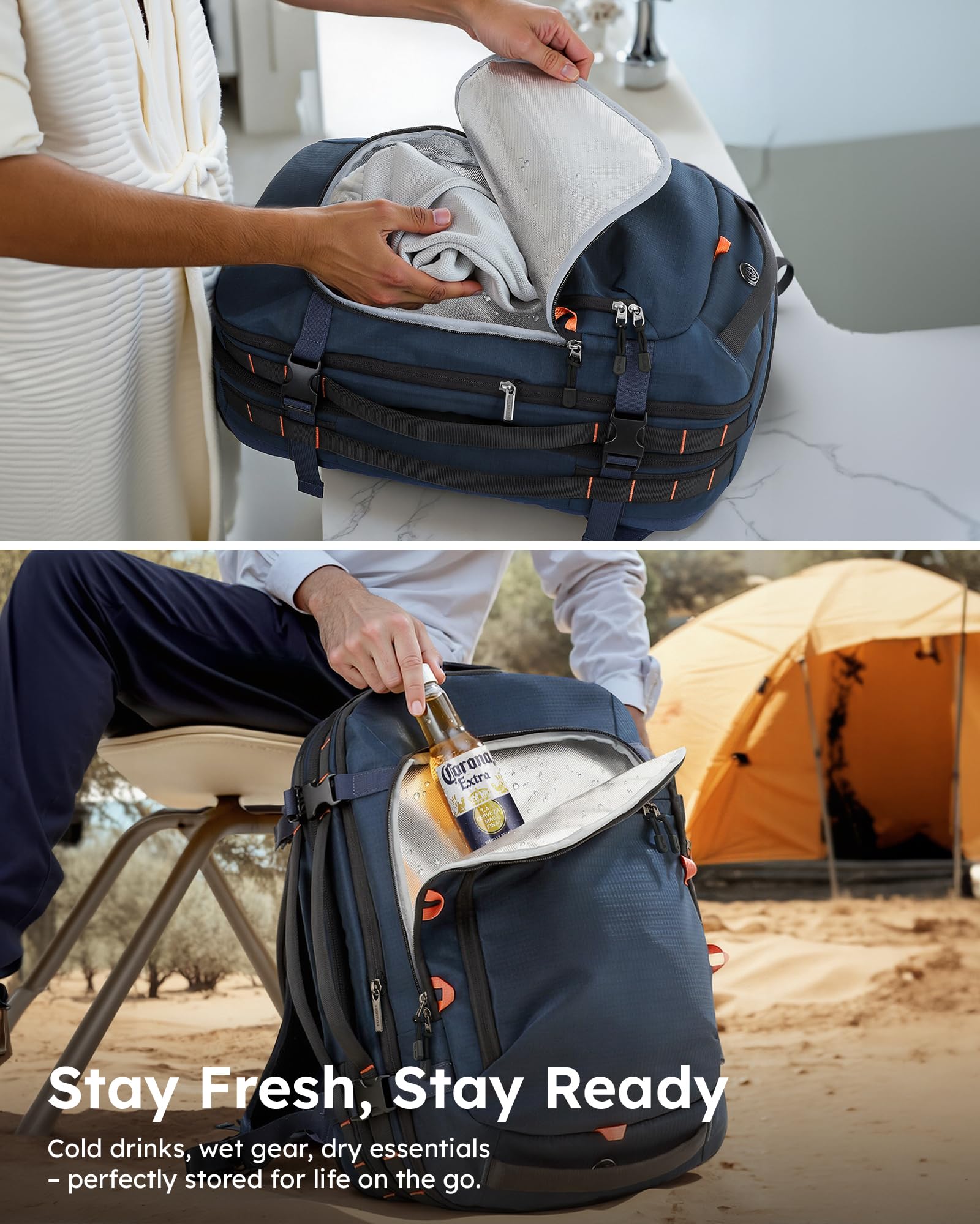 Tolaccea Reiserucksack, Handgepäck Flugzeug, TSA Freundlich Handgepäck Rucksack 35L-45L, Travel Backpack für 15,6 Zoll Laptop, Reise Rucksack für Weekender Trip (Dunkelblau)