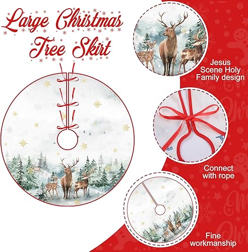 Miniatura 10 de Falda de árbol de Navidad de 48 pulgadas, diseño de belén, para árbol de Navidad de la Santa Familia, Jesús es la razón de la temporada, almohadilla