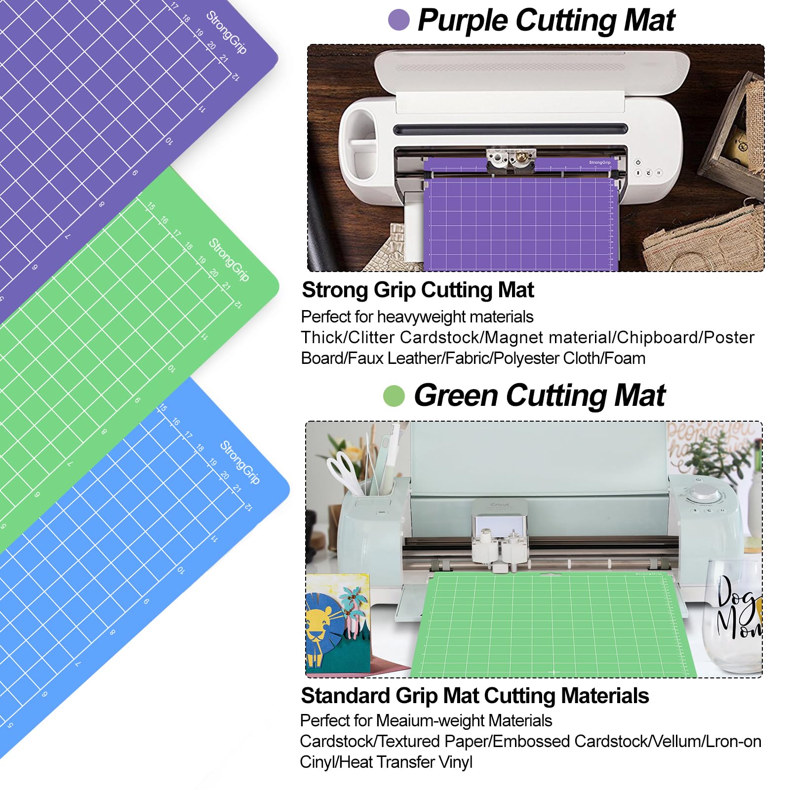 6 alfombrillas para Cricut Explore Air 2/Air/One/Maker 3/Maker con 3 alfombrillas adhesivas de 12 x 24 pulgadas, 3 alfombrillas y cuchillas de críquet de 12 x 12 pulgadas, agarre estándar, agarre
