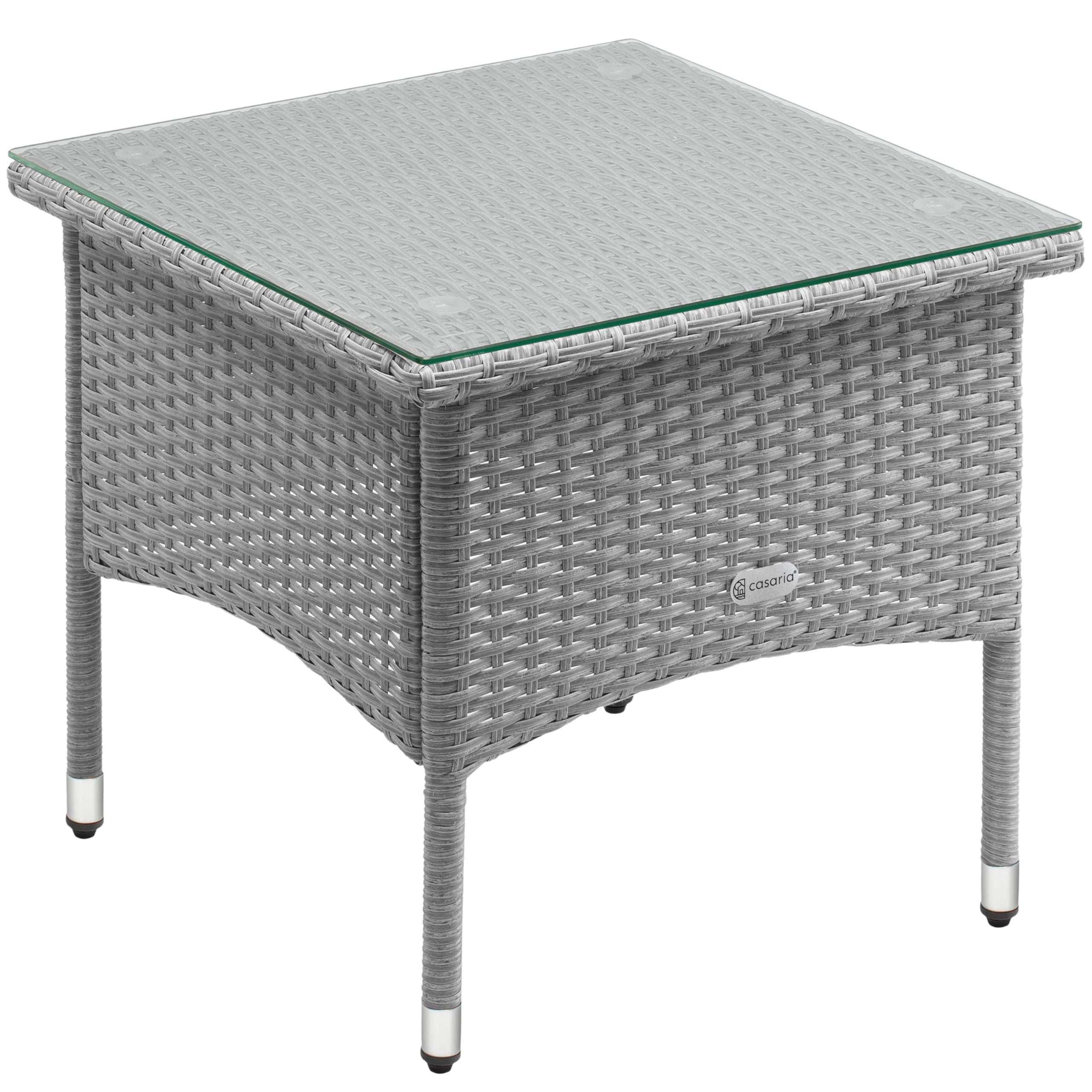 Table basse de jardin carrée Casaria en polyrotin gris avec plaque en verre 50cm