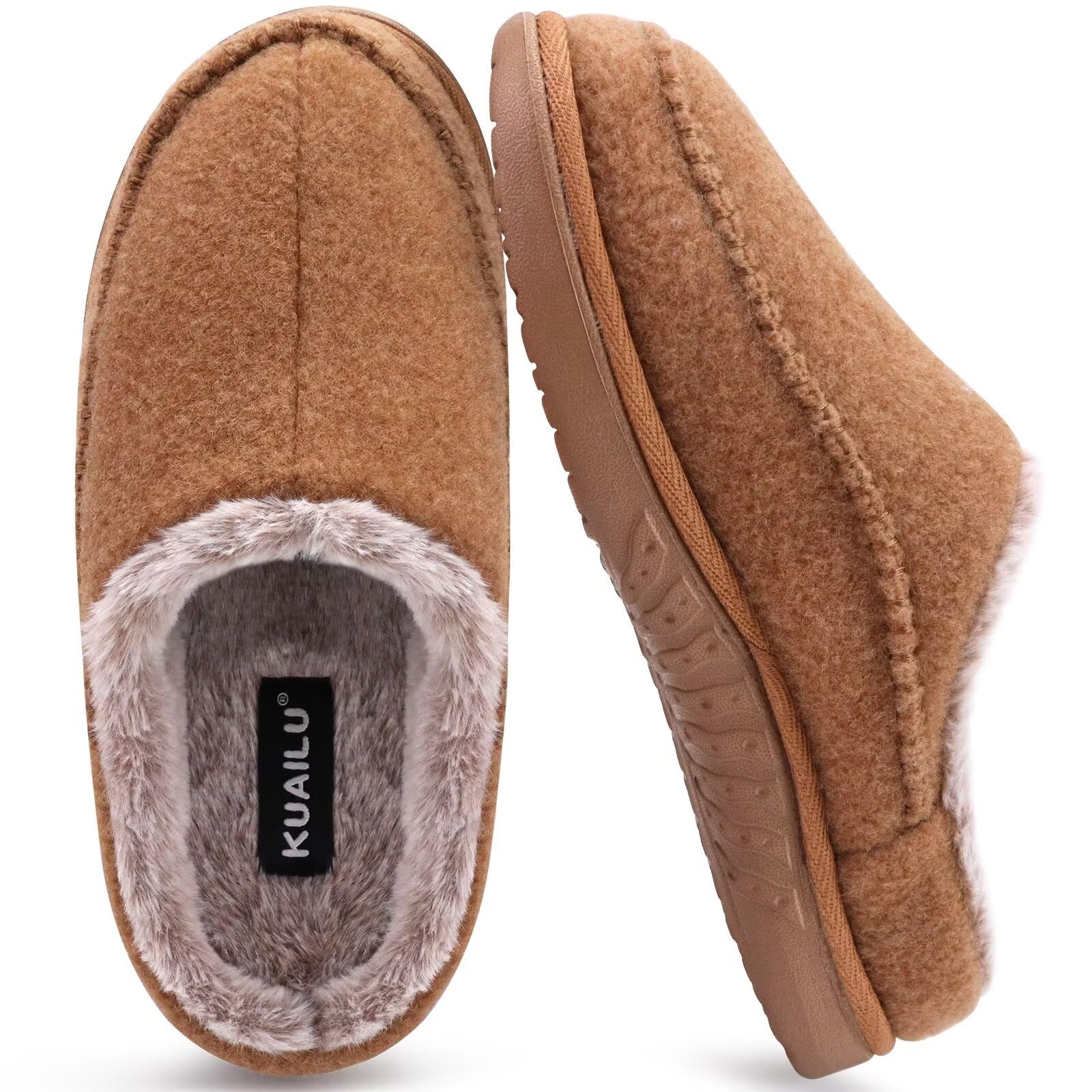 KuaiLu Mens Clog Slippers with Arch Support Suede Faux Fur Memory Foam Warm House Shoes Comfortable Slip-on Mans Bedroom Indoor Outdoor Slippers