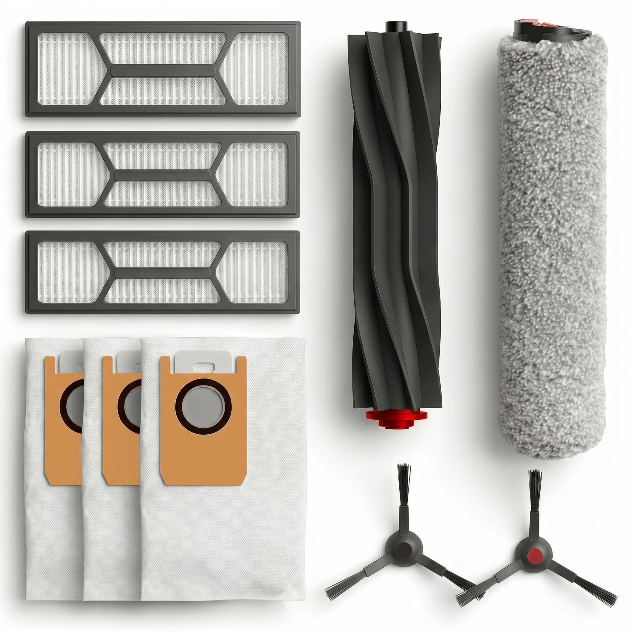 Replacement Parts For eufy Omni S1 Pro, 10 Pcs Accessories Kit: 1 Rubber Brush, 3 Dust Bags, 1 Rolling Mop, 2 Side Brushes, 3 HEPA Filters,Compatible with eufy Omni S1 Pro Robot Vacuum.