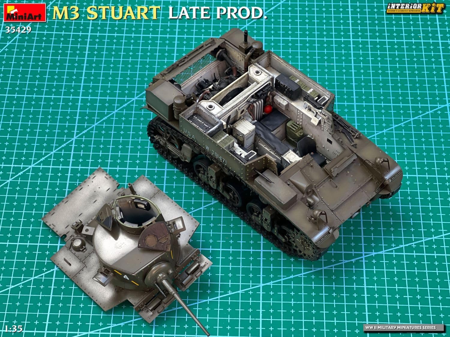 Mini Art 35429 1:35 US M3 Stuart Späte Prod. Interior - originalgetreue Nachbildung, Modellbau, Plastik Bausatz, Basteln, Hobby, Kleben, Modellbausatz, Zusammenbauen, unlackiert