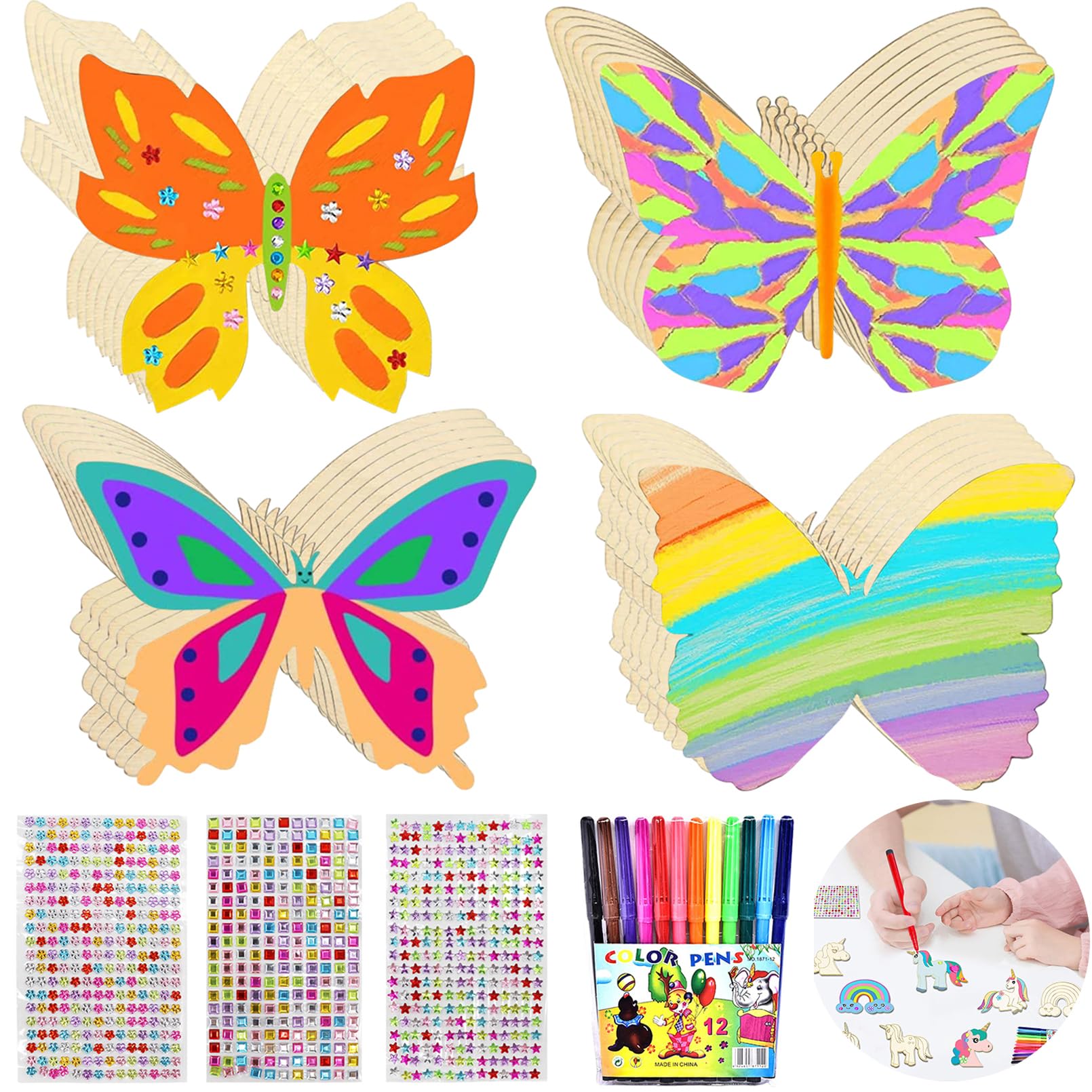 88-teiliges Bastelset Für Kinder Ab 4 Jahren - Mit Holzanhängern, Stiften & Stickern