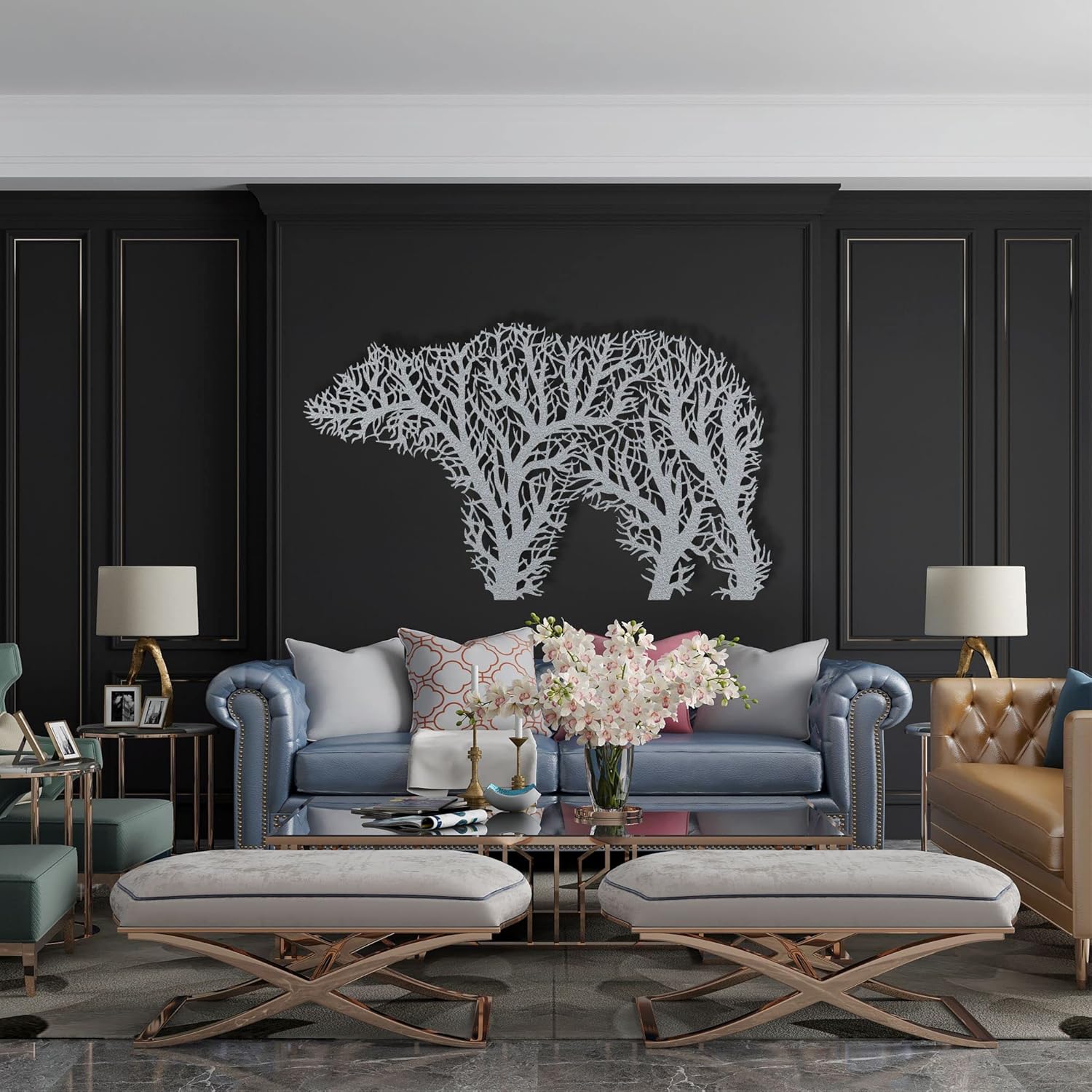 DEKADRON Metal Wall Decor, Tree Bear,Home Decoration, Wall Sign, Metal Wall Art, Indoor Outdoor Decoration (Black, 46" W x 28" H / 118x70cm, Tree Bear)
