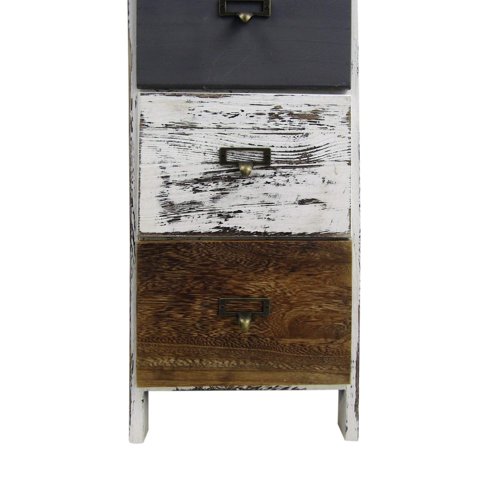 Rebecca Mobili Mesita de Noche 3 Cajones, Madera, Estilo Vintage, Blanco Gris Marrón, para Pasillo- Medidas: 58 x 28 x 28 cm (AxANxFON) - Art. RE6496