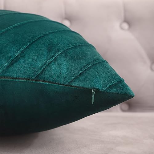 Miniatura 5 de Fundas de almohada de terciopelo azul pavo real de 24 x 24 pulgadas, paquete de 2 con fundas de almohada decorativas de cuero dorado para sofá,