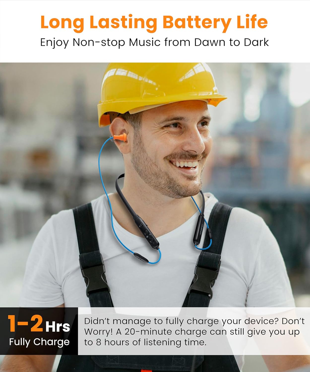 HomeSpot Noise Reduction Wireless Neckband Headphones with Replaceable Earbuds (Extra Set Included) - Qualcomm aptX HD, 27dB NRR, CVC Noise Cancelling Mic & 20H Playtime for Work Safety OSHA Compliant