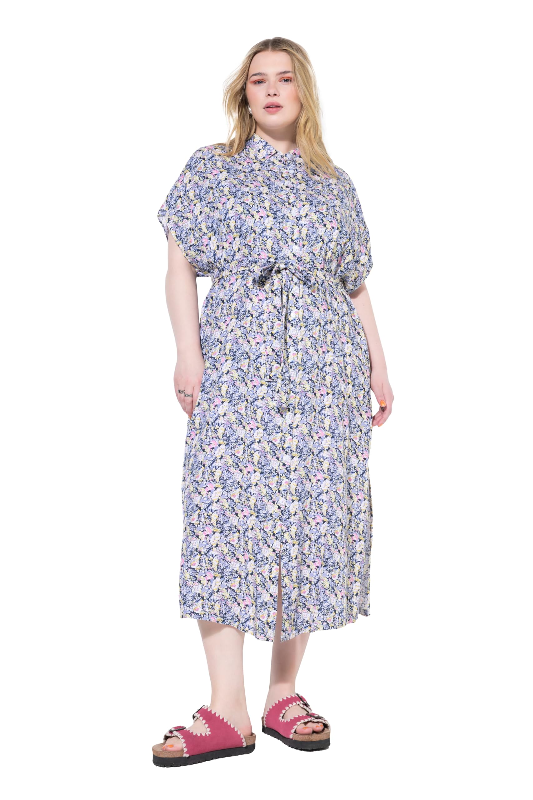 Studio Untold Damen große Größen Übergrößen Plus Size Maxikleid, Hemdblusenkleid, Flower-Print 841536