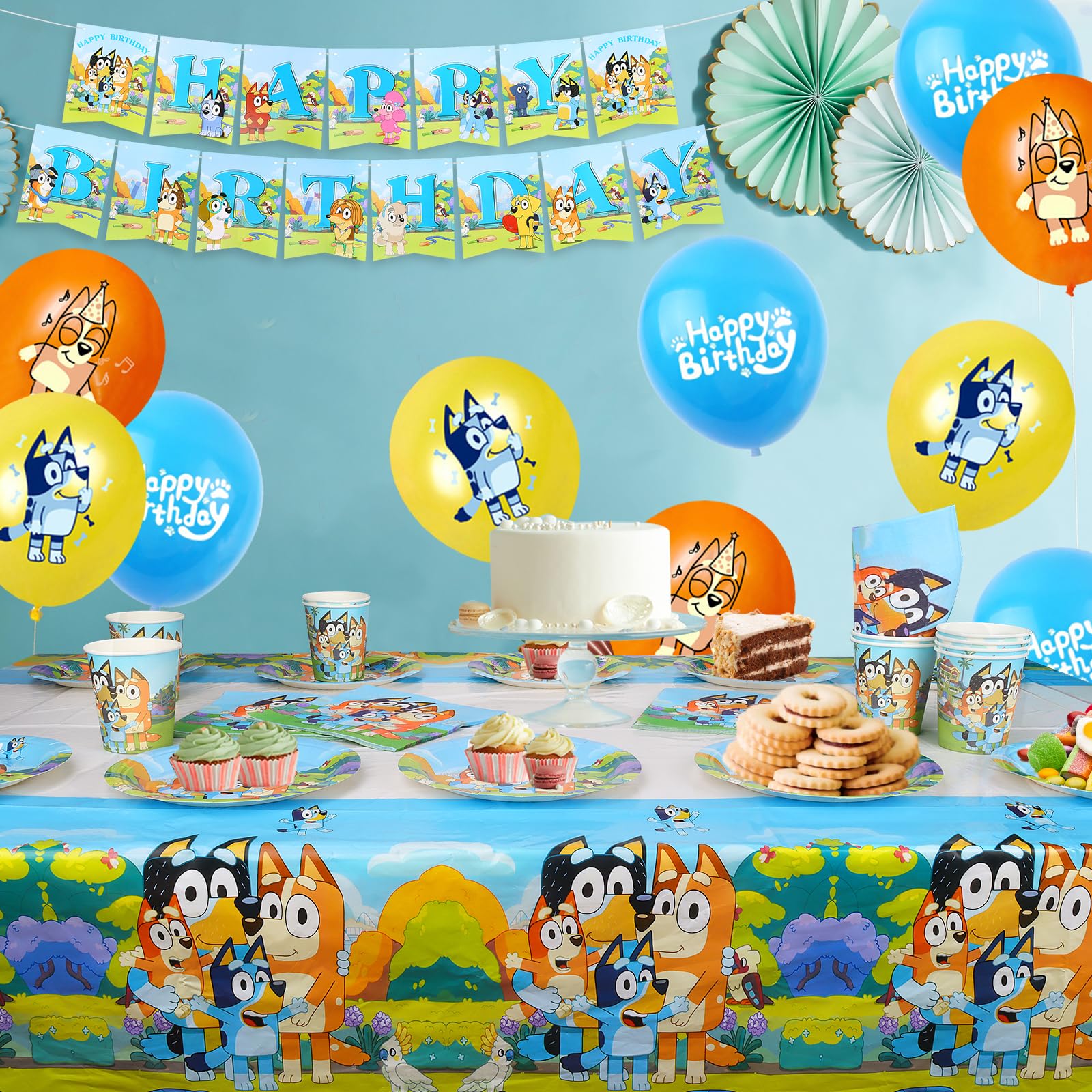 Kit Festa Bluey Completo Per 10 Persone - Tovaglia, Piatti, Palloncini - Foto 4