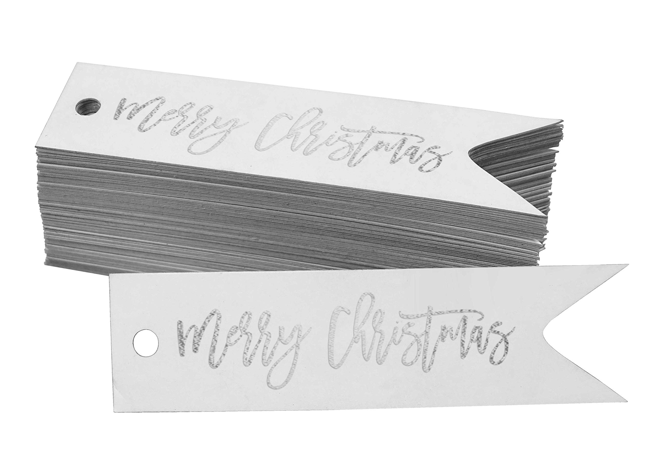 Srebrna folia papierowa zawieszka 'Merry Christmas' zawieszki upominkowe 50 sztuk