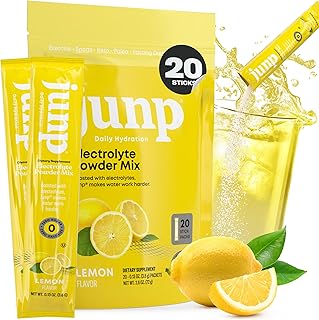 JUNP Sugar Free Electrolytes Powder Packets for Water Instant Hydration Packets with Salt & Potassium, Zero Calorie, No Carbs, No Sugar Electrolyte Drink Mix Sticks, Keto Friendly, Lemonade 20 Pack