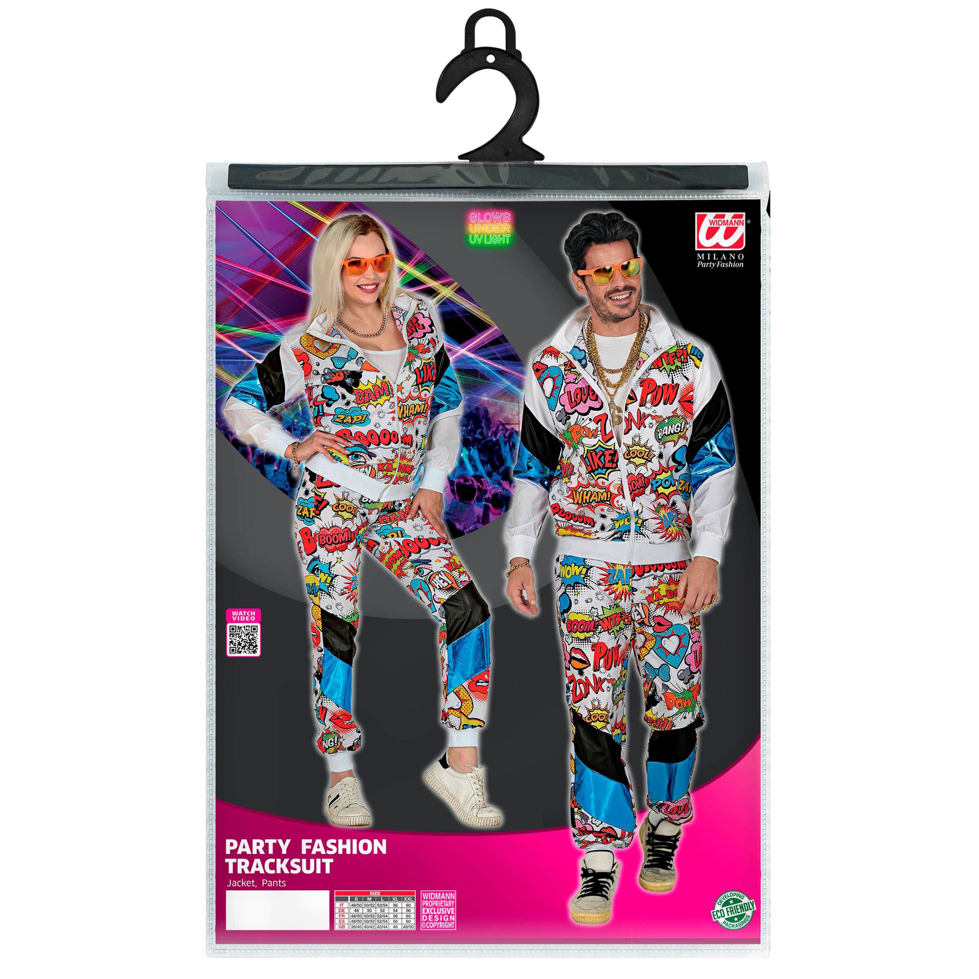 W WIDMANN MILANO Party Fashion - Disfraz de chándal, motivos, EE. UU., atuendo de los años 80, chándal para carnaval y fiestas