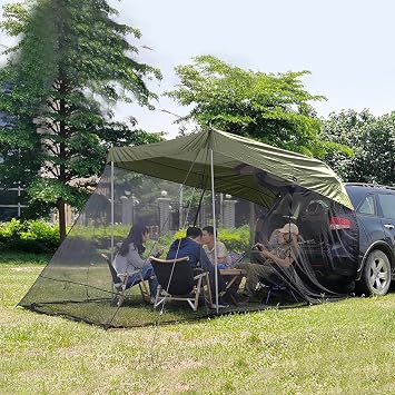 Car Tent Awning Sun Shelter - Universal Rear Tent with Storage Bag, 3-4 Person, Outdoor Travel Camping Waterproof Roof Top Tent for SUV,Jeeps etc. 118x78.7x78.7,Green