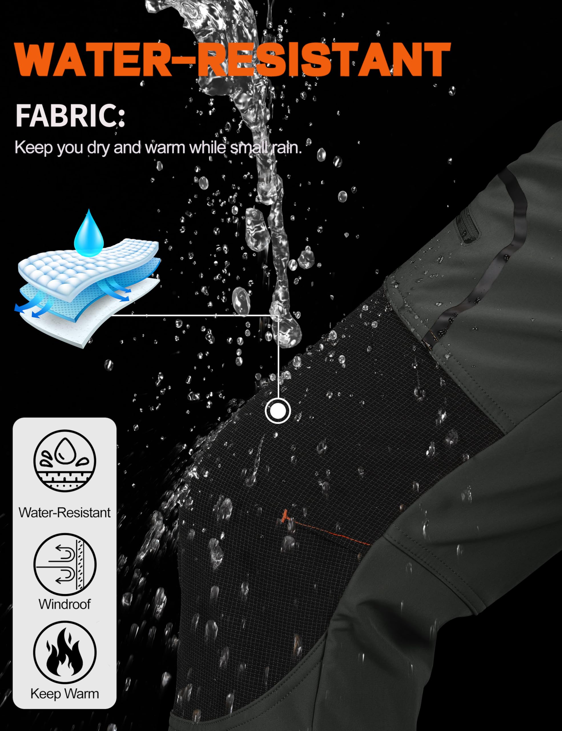 TACVASEN Men's Outdoor Winter Trousers Fleece Softshell Trousers Water-Resistant Hiking Trousers with Zip Pockets — view 5