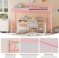 Vista 7 de GarveeHome Cama tipo loft de tamaño individual con escalera extraíble y barandilla de seguridad completa, cama tipo loft individual, marco de metal