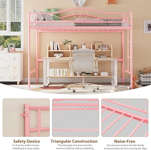 Miniatura 7 de GarveeHome Cama tipo loft de tamaño individual con escalera extraíble y barandilla de seguridad completa, cama tipo loft individual, marco de metal