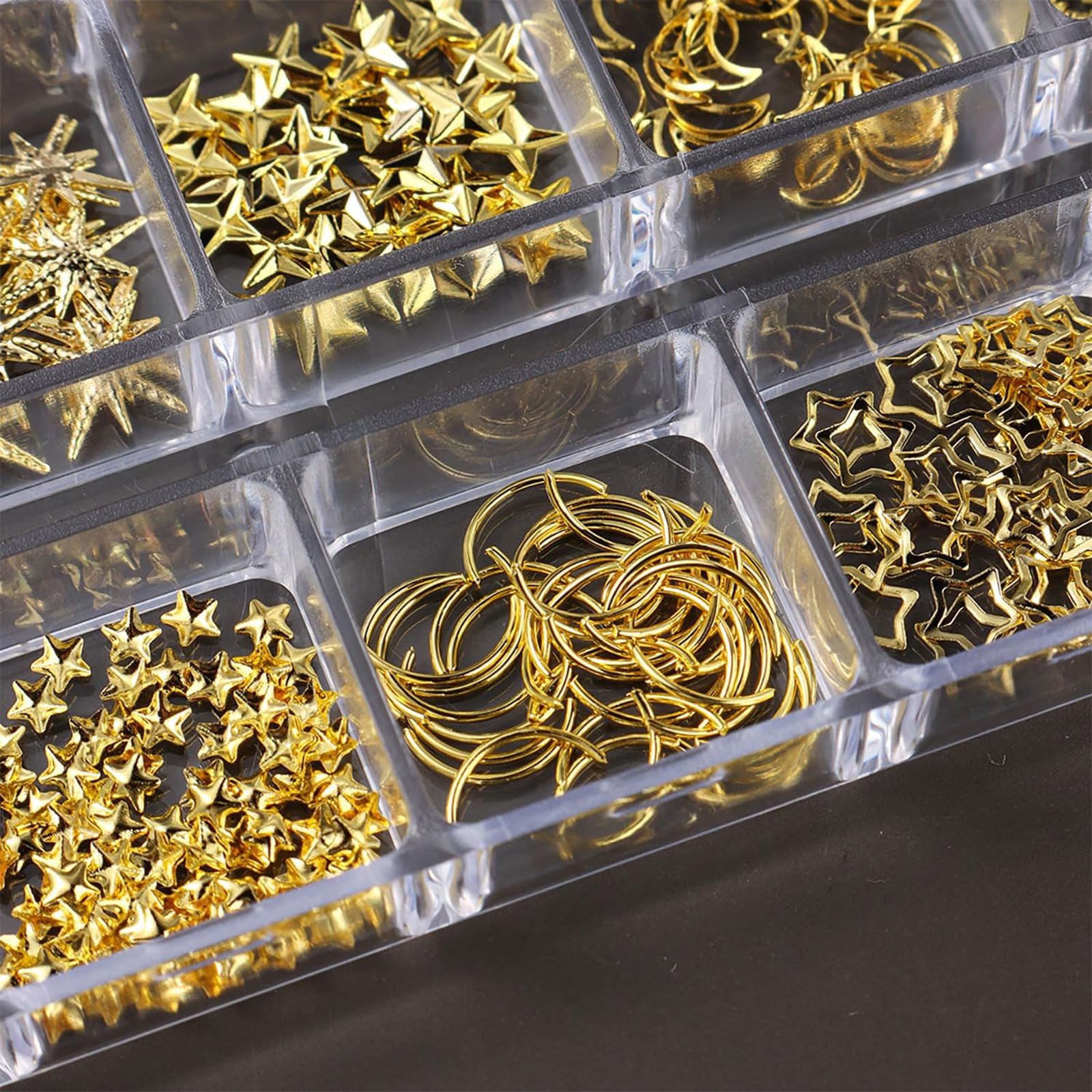 LunarCharm Goldene Nagelanhänger, décor étoile/lune, pendentifs en métal, clous 3D en alliage, bijoux de nail art, accessoires de décoration et bricolage
