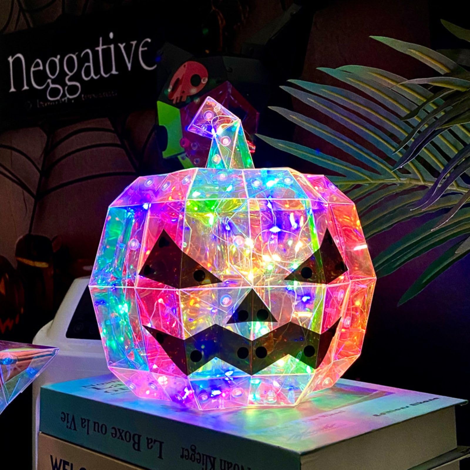 Jemnpela Prismatic Iridescent LED Night Light USB Powered 3D Prisms with Colorful Refractive Effects Decoration Lamp for Holidays Christmas Halloween