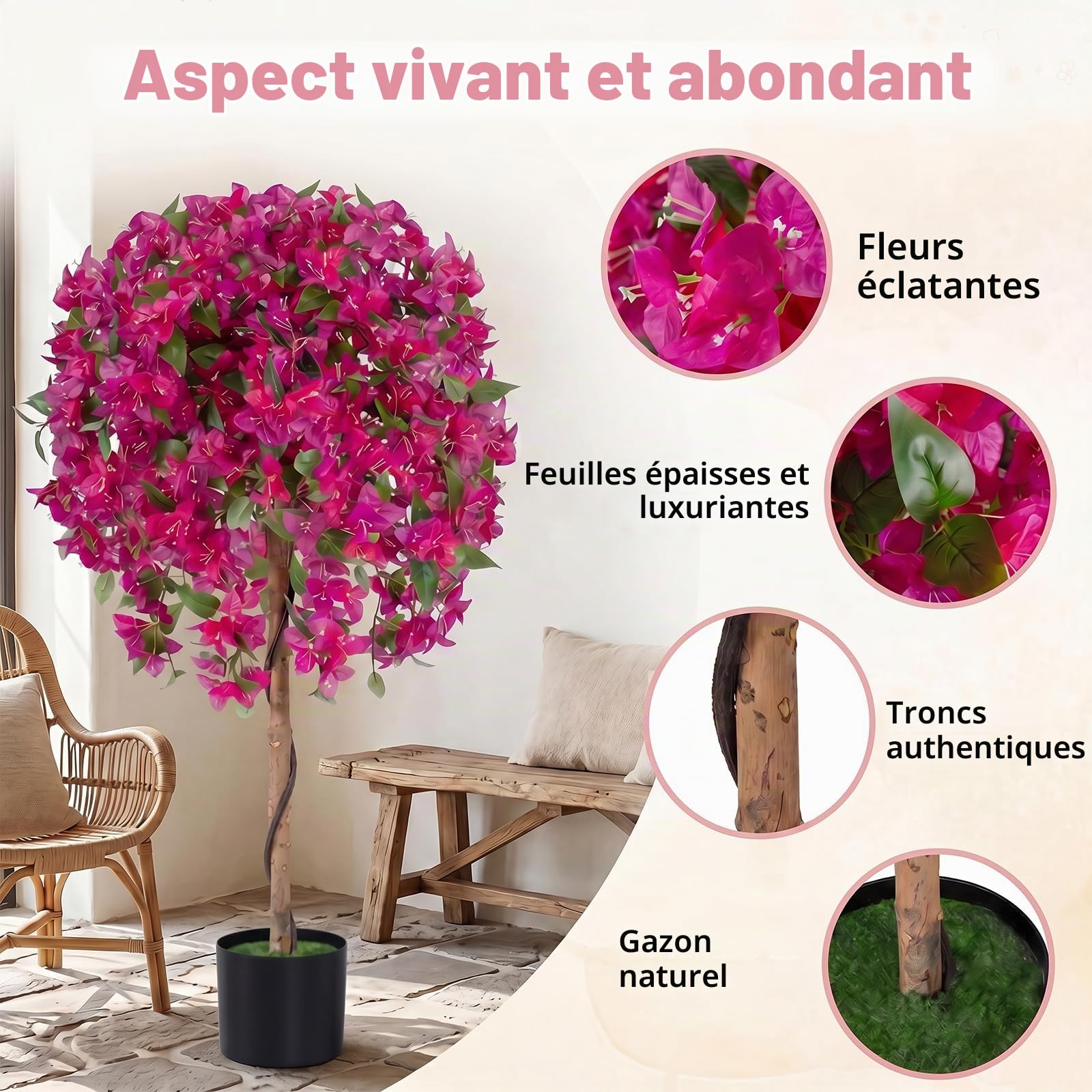 LIFEZEAL Lot de 2 Arbres Artificiels Bougainvilliers 130CM