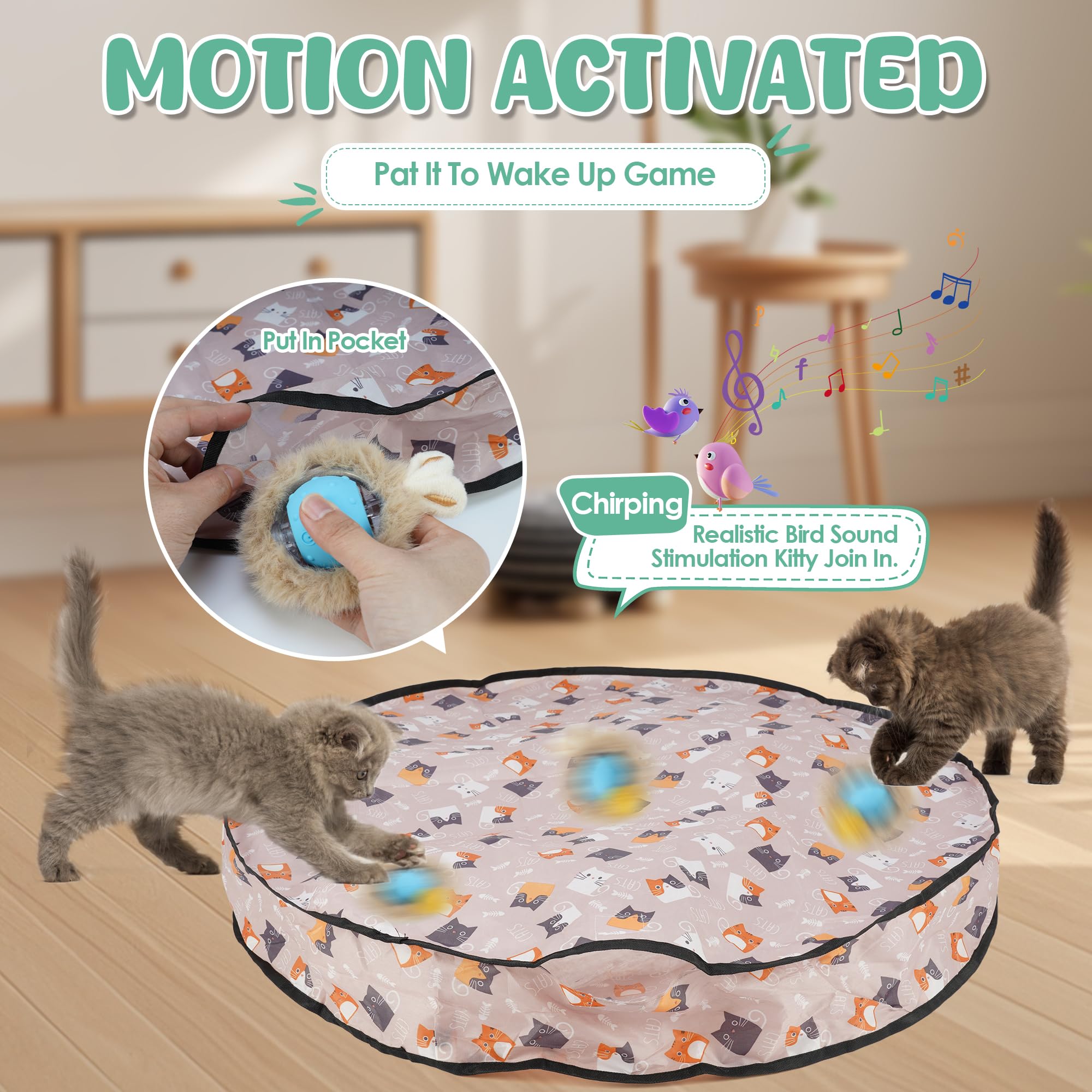 Juguetes interactivos para gatos de interior, bola inteligente recargable de pájaros simulados más bolsa de caza 2 en 1, adecuados para gatos adultos aburridos de interior (gatitos)