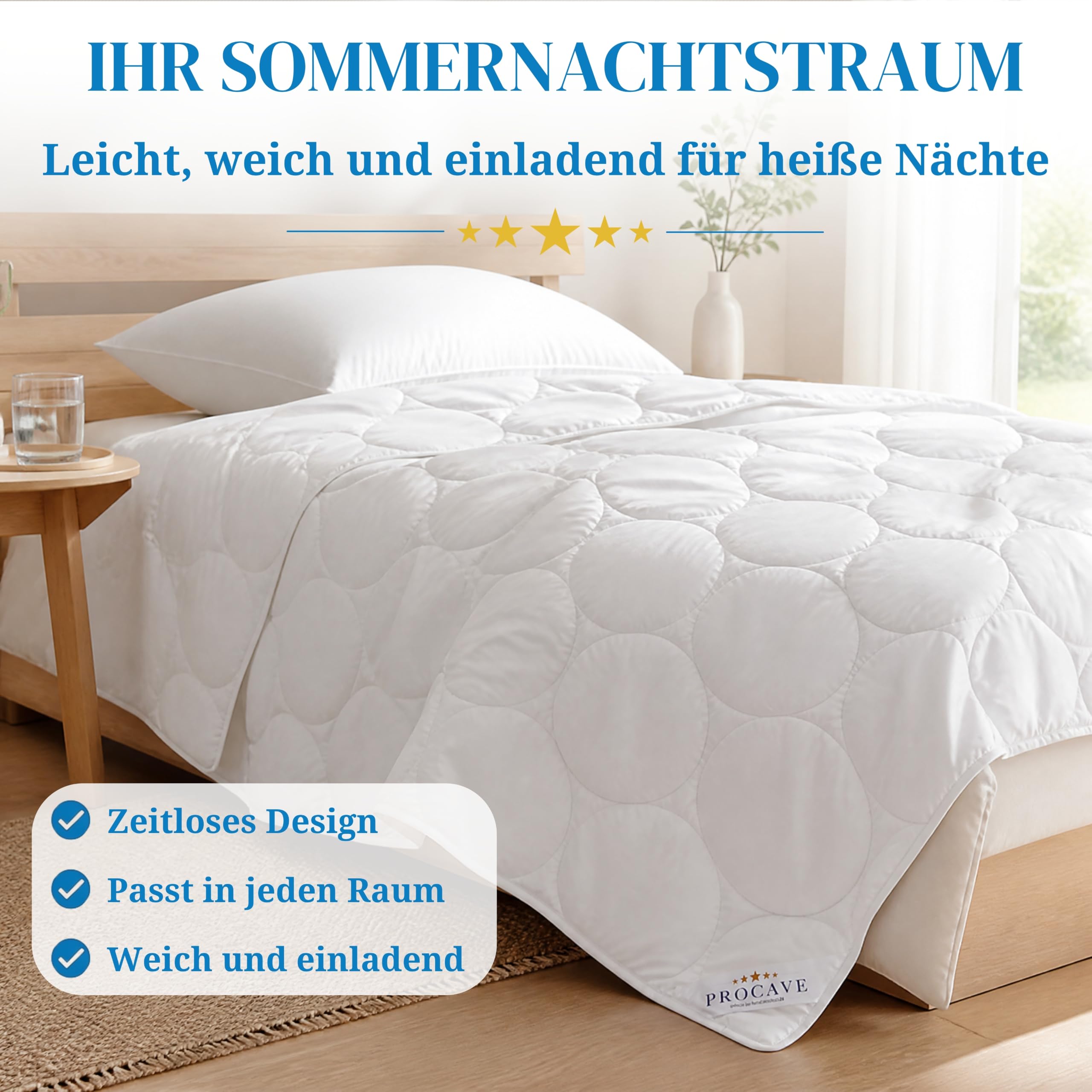 PROCAVE Baumwolle Komfort Qualitäts-Bettdecke für den Sommer 135x200cm, leichte Baumwolldecke, waschbar, aus der Natur, atmungsaktiv & wärmeausgleichend, 100% aus Deutschland
