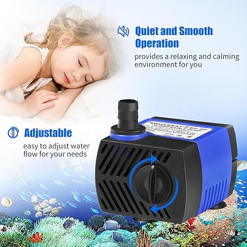 Miniatura 3 de AQUANEAT Bomba de fuente pequeña, mini bomba de agua sumergible de 80 GPH con tubo de 3.3 pies, para acuario, fuente de agua para mascotas, mesa de