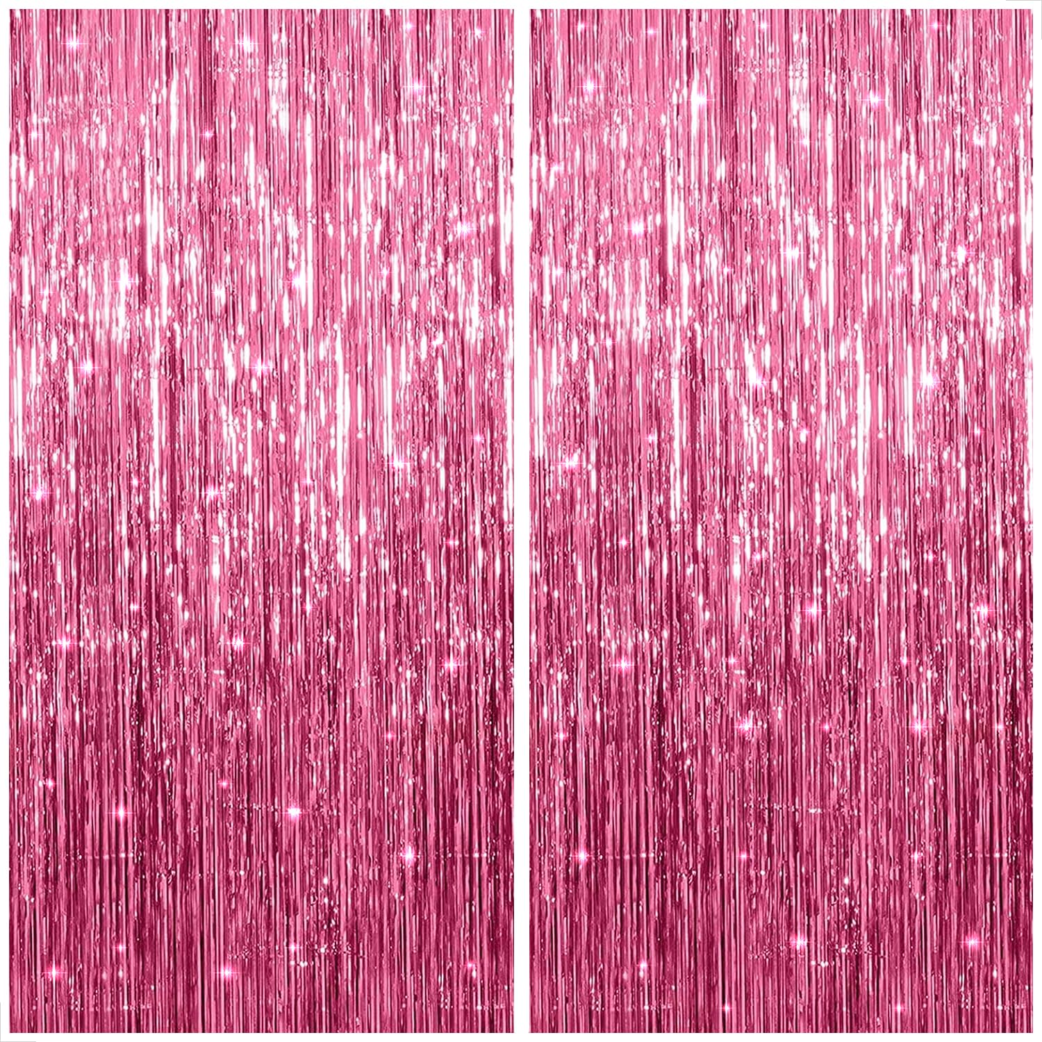 Xtralarge, Metallic Pink Backdrop Fringe Set - 3.2X10 Feet | Pack Of 2 | Pink Backdrop Curtain For Pink Party Decorations | Tinsel Foil Pink Party Streamers For Birthdays, Bachelorette, Bridal Shower