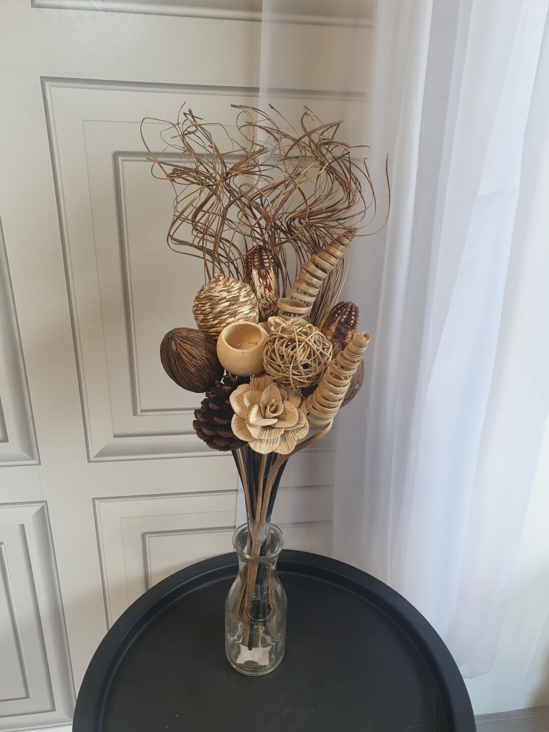 Homestreet Exotic Dried, Artificial & Wooden Flower Hand Tied Unique Bouquets 12 Stems with Curly Ting 44cm-70cm Large Bunch Floral Filler Natural Flowers