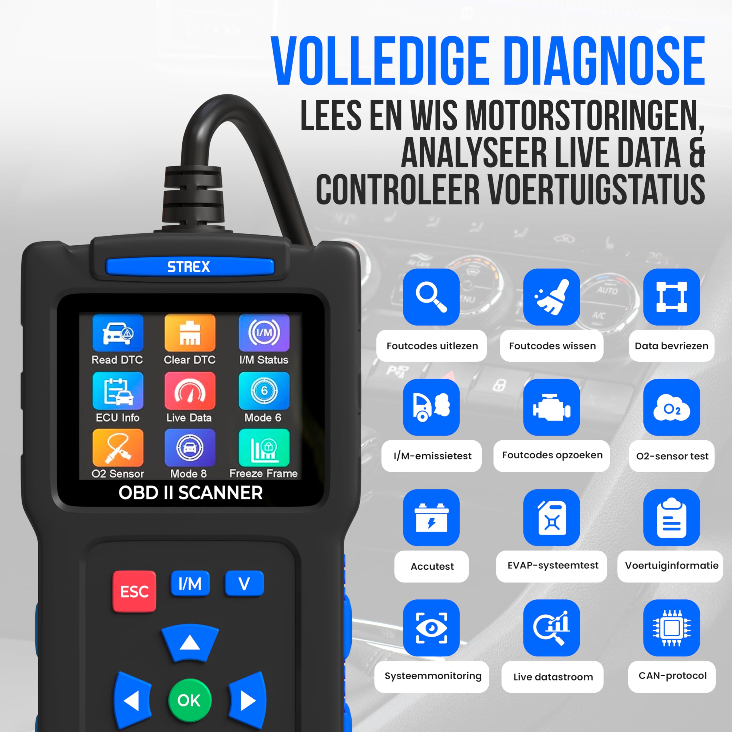 Strex OBD2 Scanner - OBD - Lettura automatica - Rimozione Malfunzionamento - Lingua IT - Auto Scanner - Diagnostica Attrezzature Per Auto - Malfunzionamento del motore