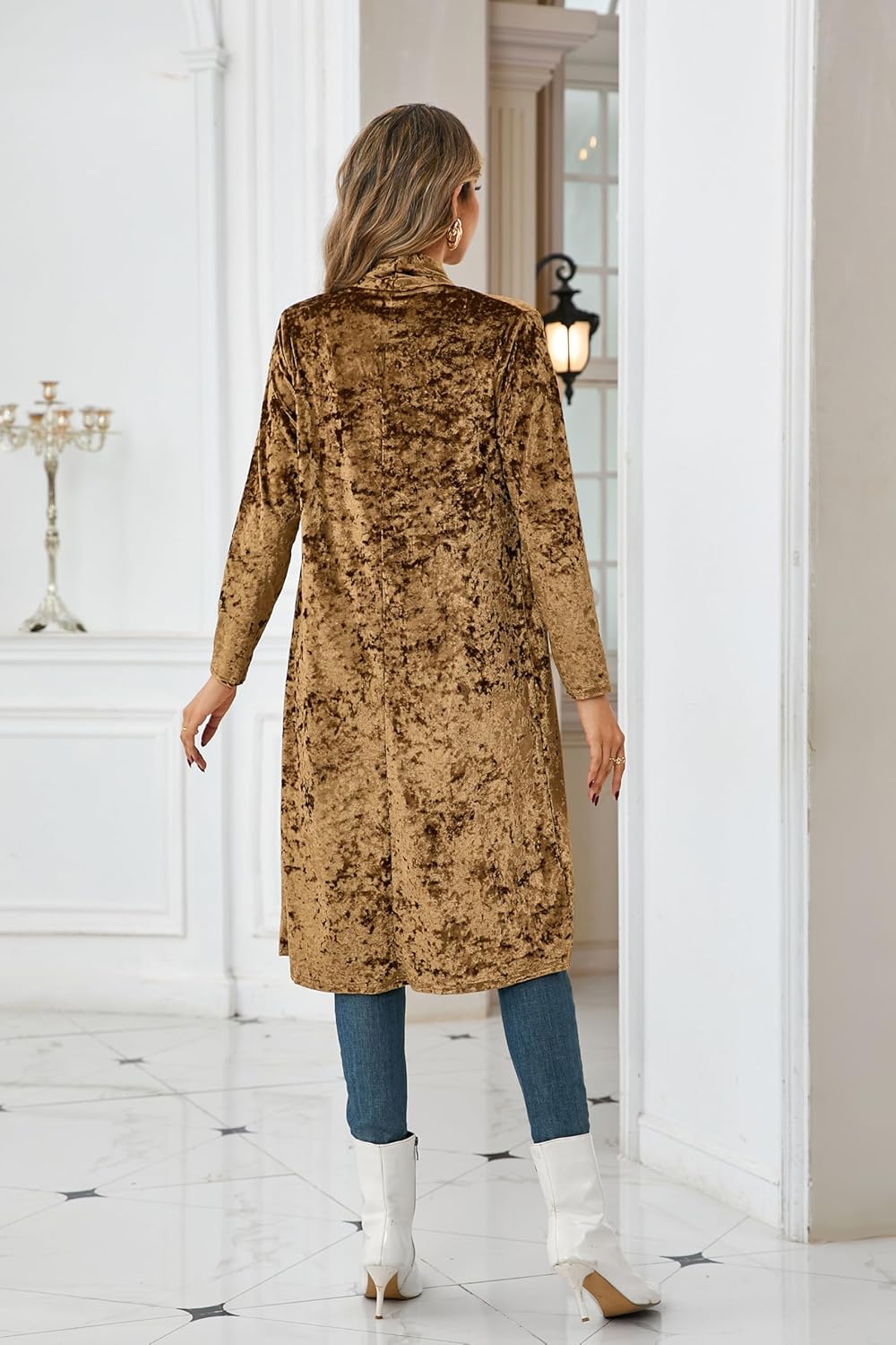 R.Vivimos Women's Long Sleeves Casual Velvet Jacket Open Front Cardigan Coat Outerwear - Image 4