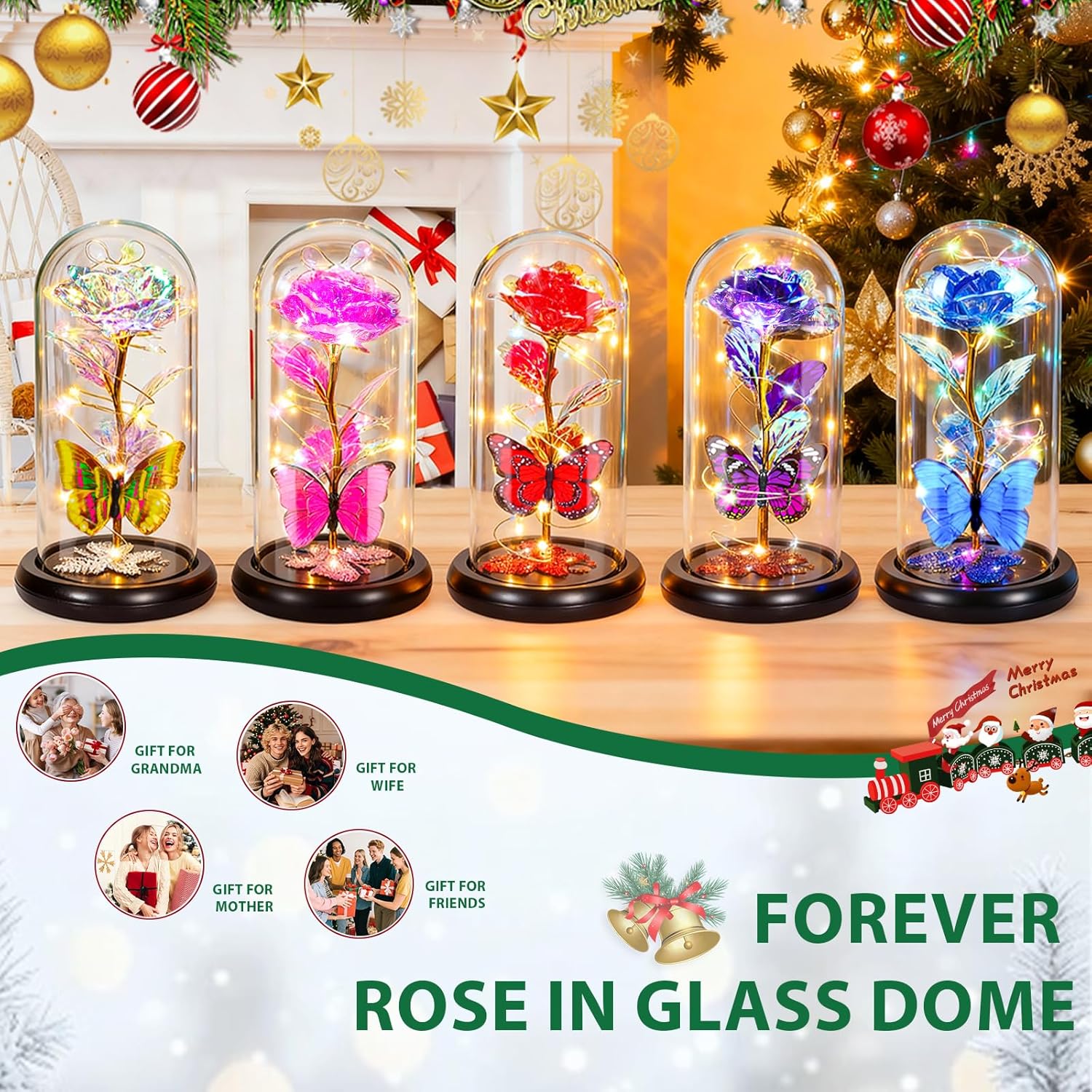 Valentines Day Birthday Gifts for Her Women Purple Rose Eternal Flower Light Up Rose in Glass Dome with Butterfly, Valentine's Flowers Gifts for Her Wife Mom Girlfriend Delivery Prime Anniversary - Image 8