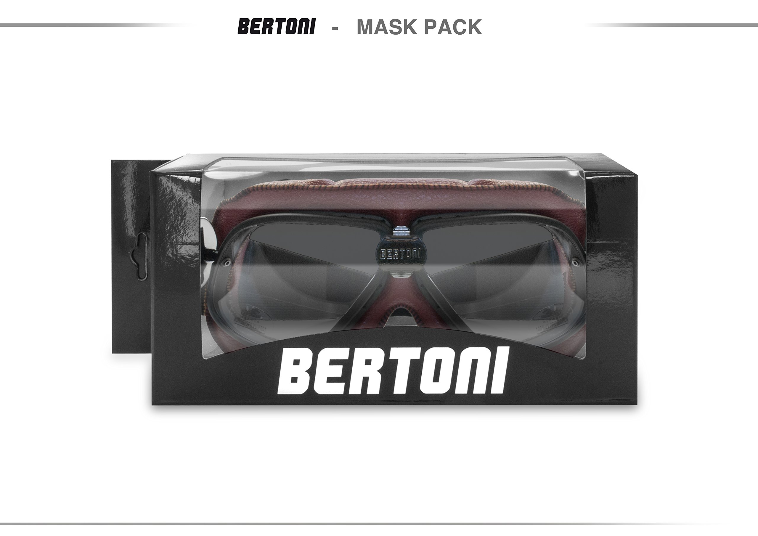 Bertoni Lunettes Moto Aviateur Vintage Style en Cuir - AF196 Lunettes Vintage pour Casques