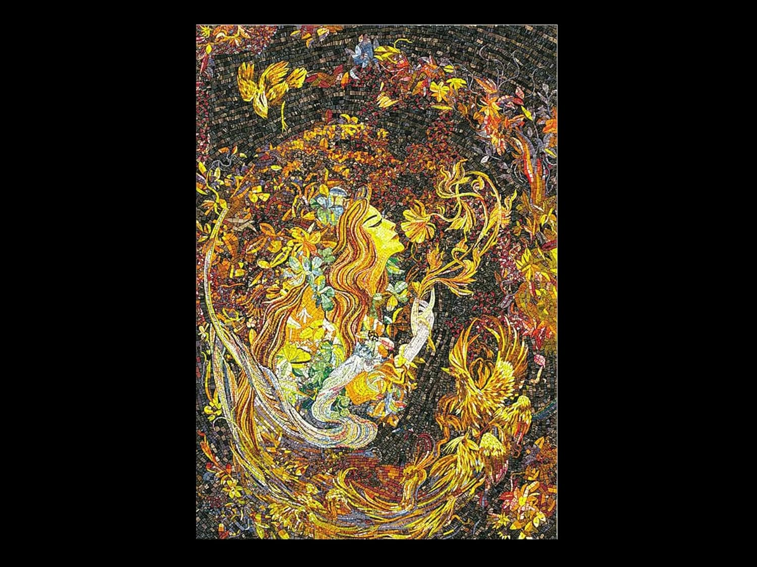 Handmade Golden Goddess Glass Mosaic Wall Art, Figurative Tile Mosaic Artwork, Hand-Cut Natural Tile Portrait Wall Décor