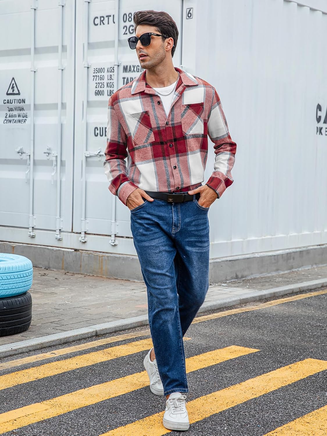 Mens Plaid Shirt Long Sleeve Button Down Shirt Casual Cotton Fashion Lightweight Shirts with Pockets - Image 4