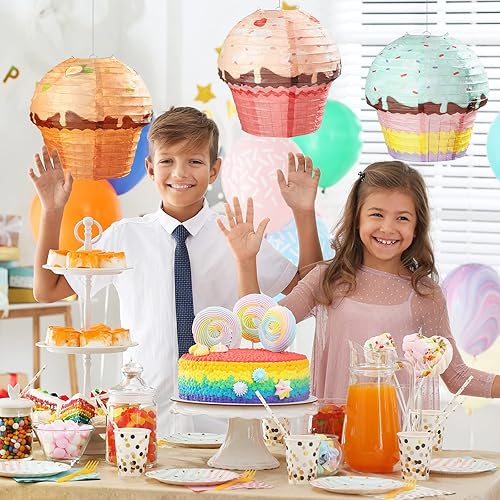 Miniatura 7 de Faroles de papel colgantes para cupcakes de 12 pulgadas, faroles de papel colgantes en forma de dona, decoración de fiesta, postre de dona,