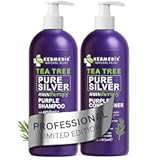 Professional Purple Shampoo & Conditioner Set with Tea Tree Oil for Silver & Grey Hair, Anti-Brass Toner, Neutralizes Yellow Tones, Revitalizes Color & Relieves Itchy Scalp, 16 fl oz Each