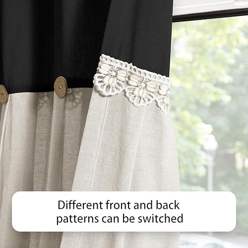 Miniatura 2 de Cortinas de lino de algodón, cortinas de botón (dos paneles) plisadas naturales, panel de cortina de lino con botones para ventana de dormitorio y