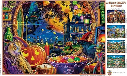 Miniatura 6 de MasterPieces Rompecabezas de Halloween de 1000 piezas, una noche aterradora al aire libre, 19.25 x 26.75 pulgadas