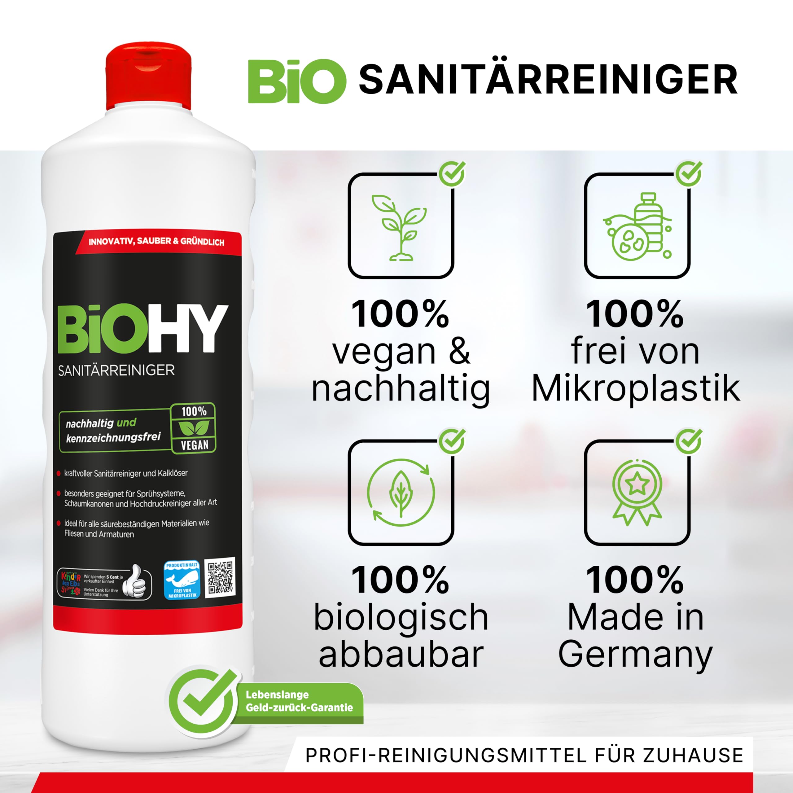 BiOHY Detergente per bagno (Lattina da 10 Litri) + Rubinetto di scarico | Concentrato decalcificante per ambienti sanitari | profumo gradevole e fresco | EXTRA FORTE (Sanitärreiniger)