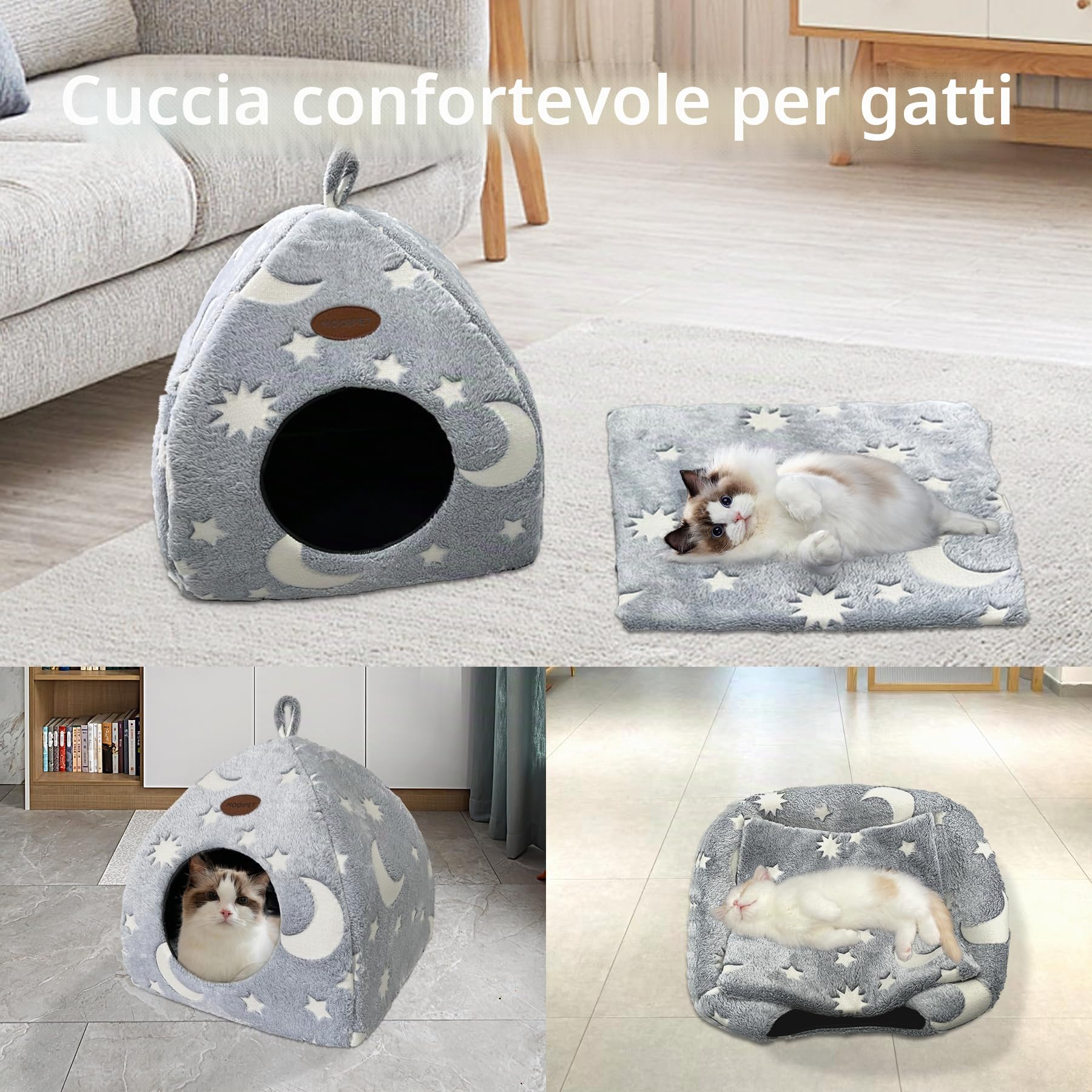 Cuccia per Gatti con Cuscino di Flanella Casetta per Gatti da Interno Tenda per Gatti Grotta per Gatto Domestici e Piccoli Animali 33x33x35cm