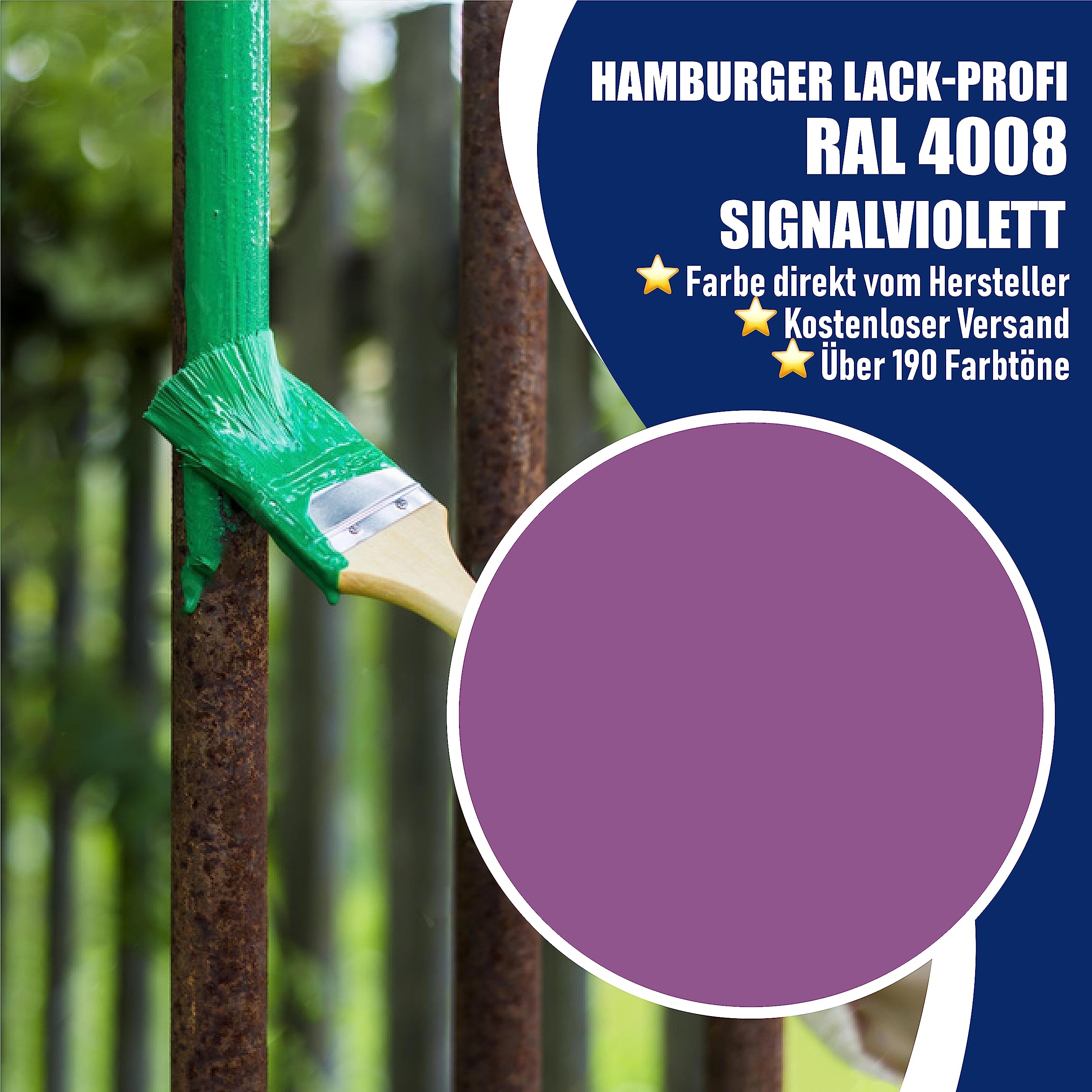 Metallschutzlack GLÄNZEND Signalviolett RAL 4008 Lila Violett Metallschutzfarbe Metalllack Metallfarbe // Hamburger Lack-Profi (1 L)