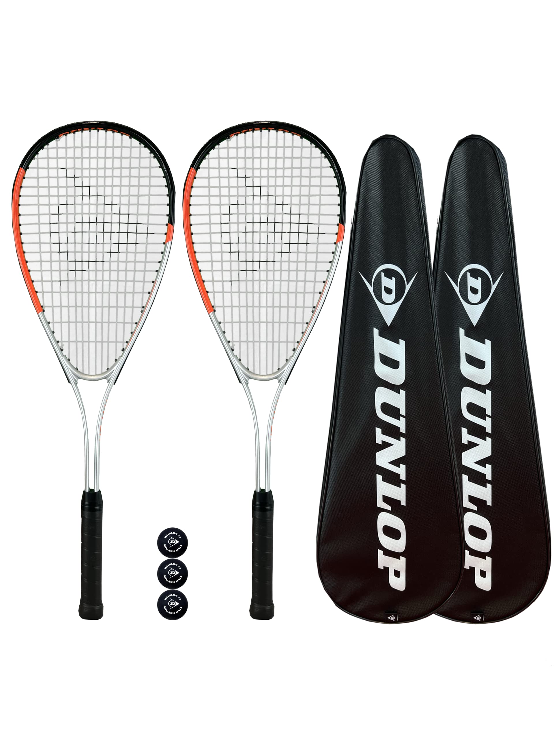 Dunlop Hyper Tour Squash Racket Twin Pack, inc Protective Cover & 3 Squash Balls