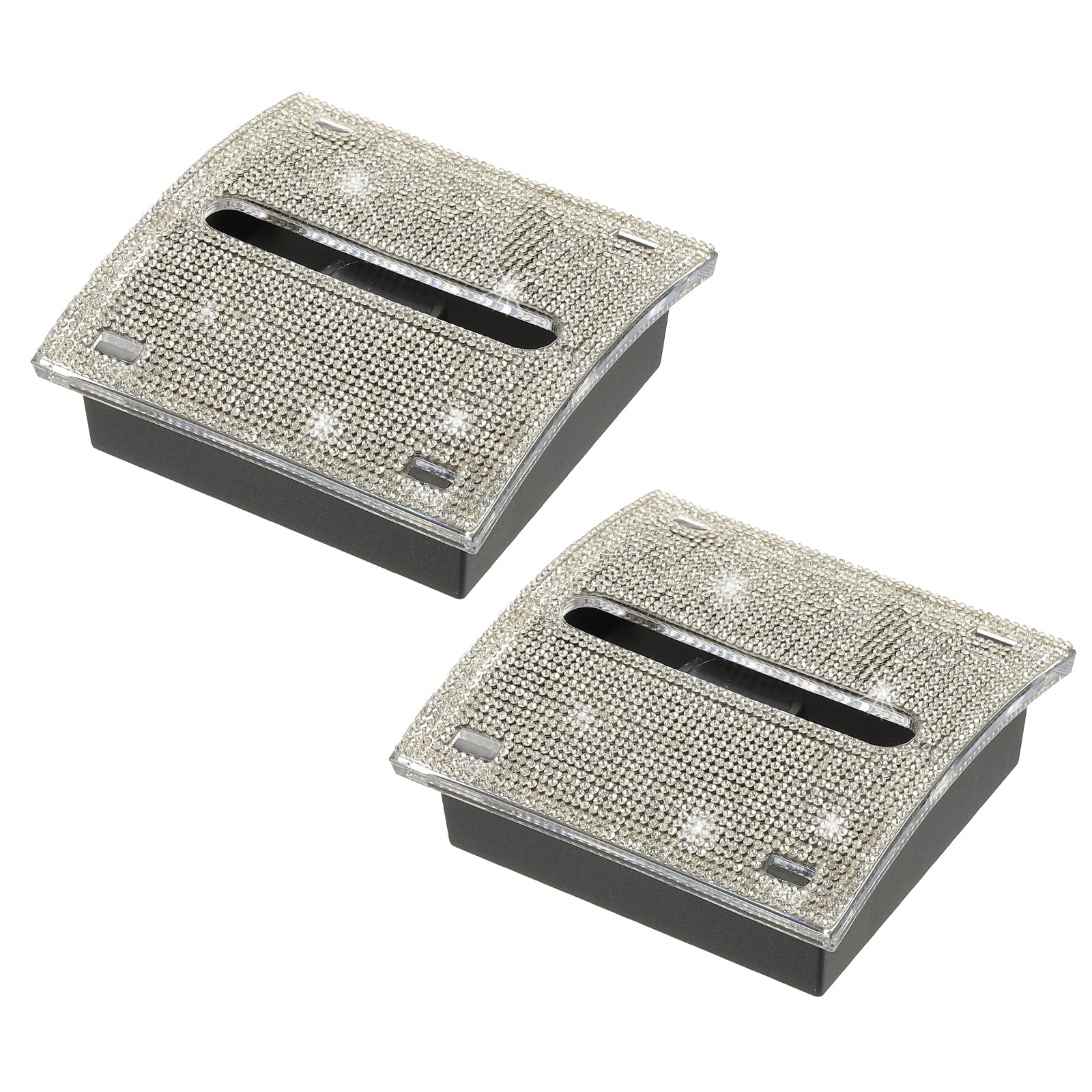PATIKIL Rhinestone Sticky Note Dispenser, 2Pcs 3x3 Sticky Note Holder Acrylic Posted Notes Memo Note Container Dispenser for Sticky Notes Office Home Store Kitchen Supplies, Silver Tone